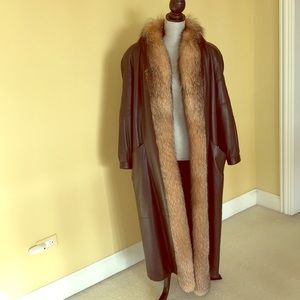 FOX FUR TRIMMED LEATHER COAT